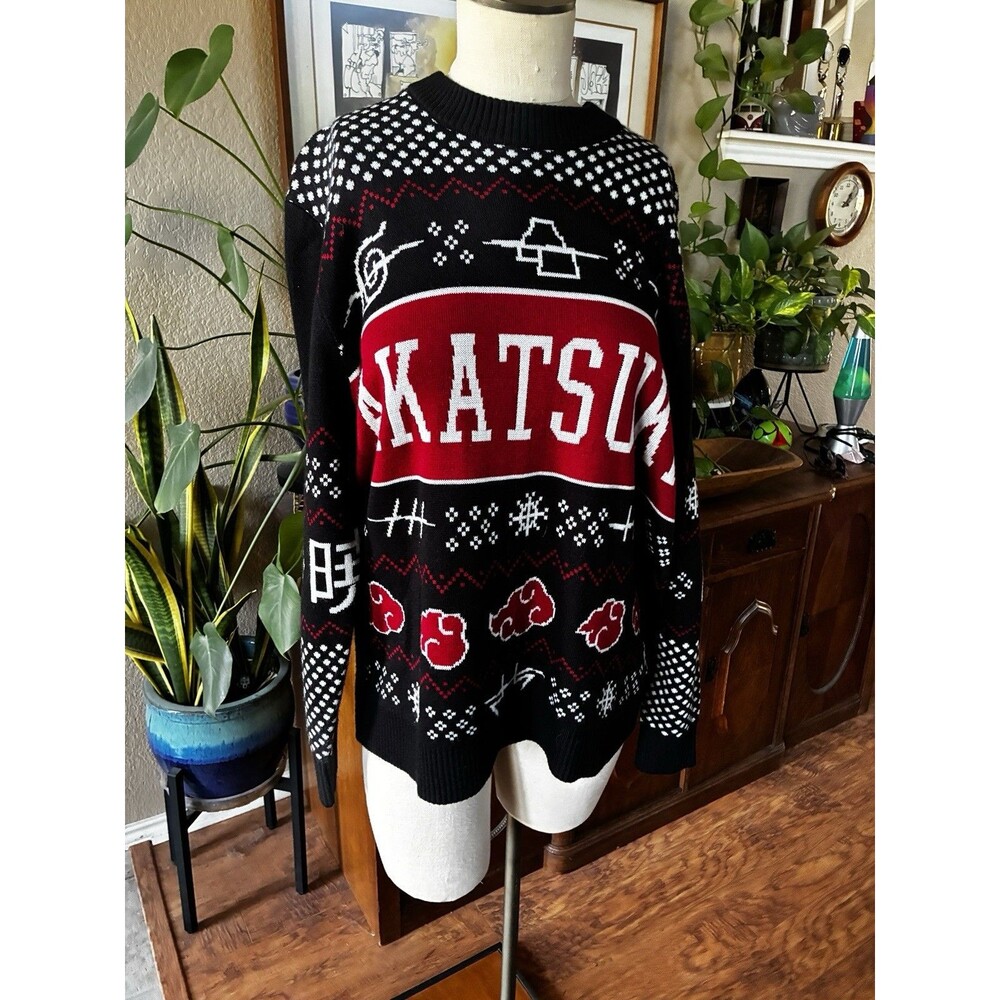 Vintage Naruto Shippuden Akatsuki Black Red Long Sleeve Sweater 2002 - Size XL